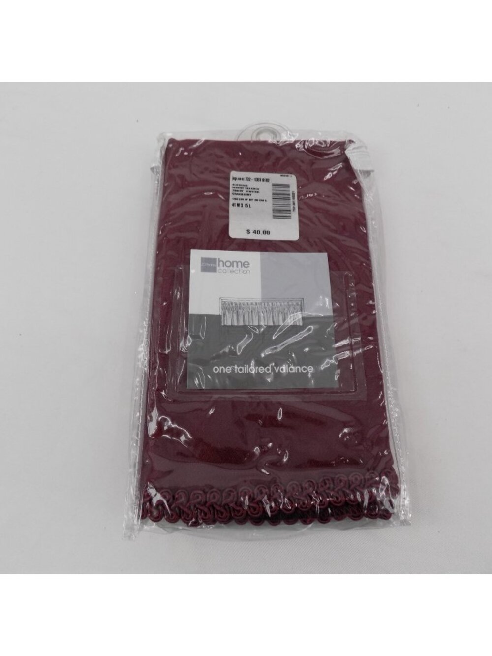 JCPenney Home Collection One Tailored Valance Cranberry 41W x 15L New in Package
